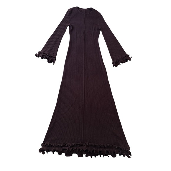 Commense Knit Maxi Sweater Dress XL Brown Burgundy Ruffle Ribbed - Picture 3 of 10